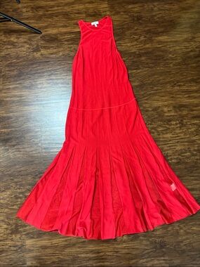 COS Red Sleeveless Maxi Dress with sheer panel.  Size large